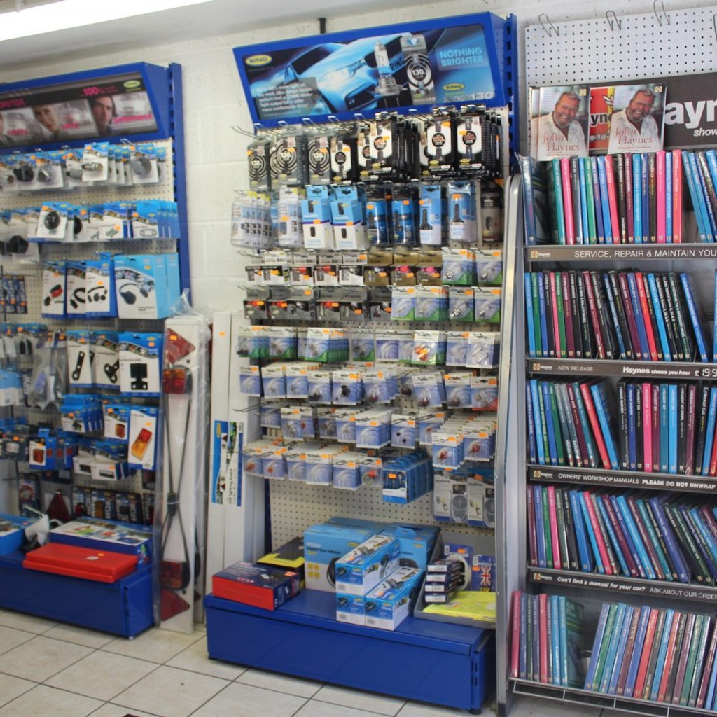 Products on a display shelf in store